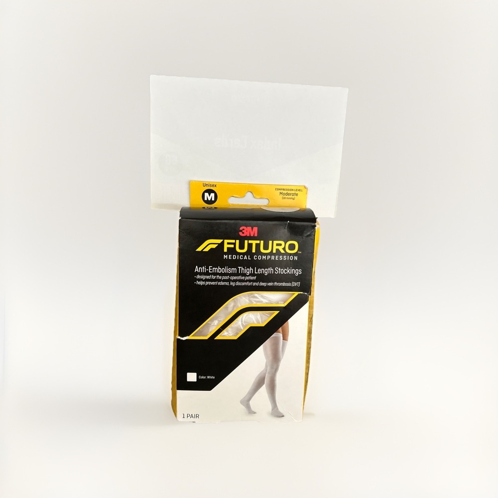 3M Futuro Anti-Embolism Thigh High Stockings White Unisex Medium‎ 18 mmHg NEW